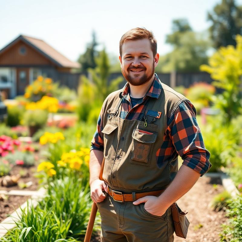 Landschaftsgärtner in einem angelegten Garten